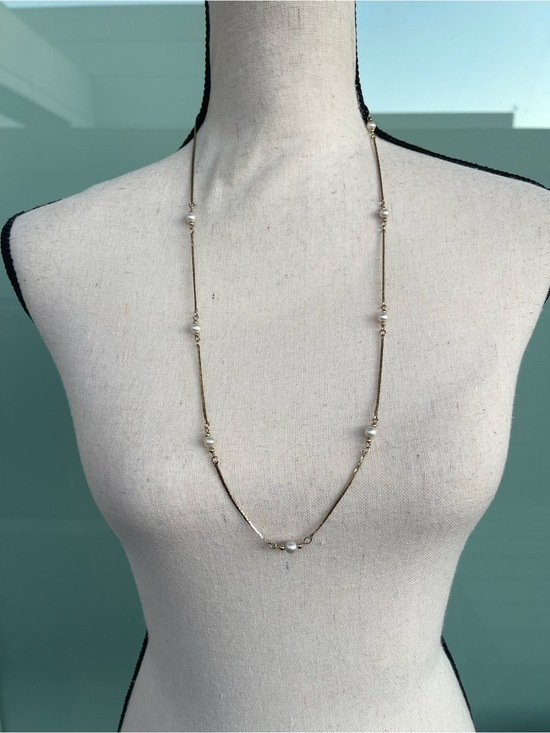 Jewelry - Vintage Korea Stamped Faux Pearl Gold Tone Necklace